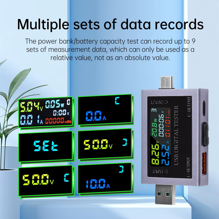 Diymore Dual USB Typ-C Multifunktions Tester mit Digital Display als Spannungs- und Strommessgerät für 4,5-50 V und 0-8 A in Grau - Bild 3