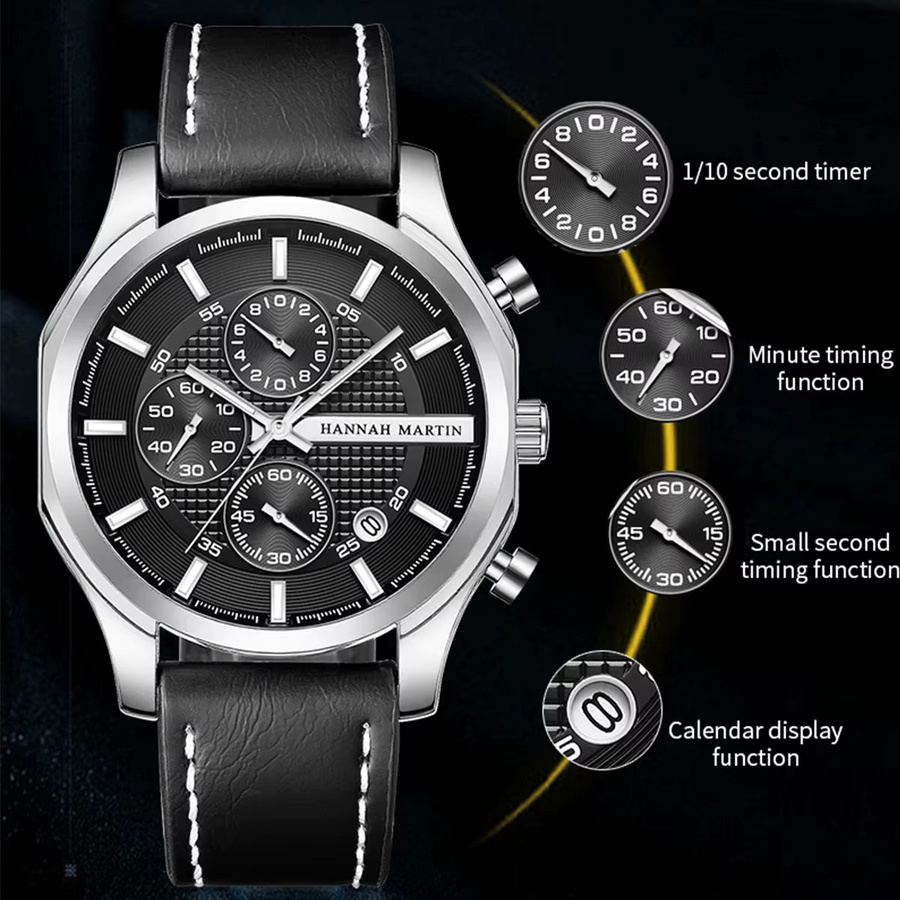 VA VA VOOM Armbanduhr Quarz, Leder, Schwarz, 44 mm, Herren - Bild 5