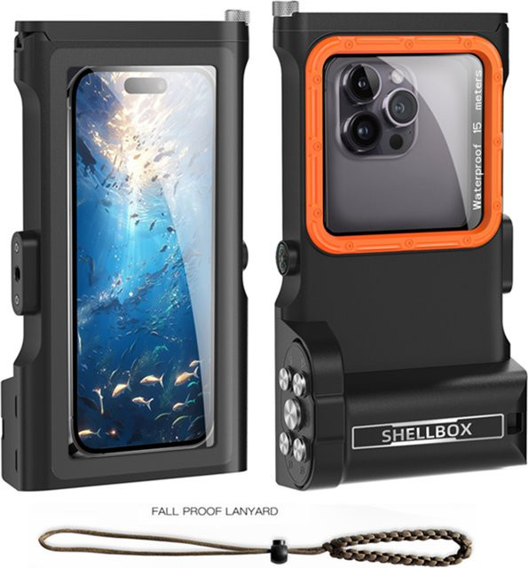 ShellBox Wasserdichte Unterwasser Handytasche für POCO und Samsung, Bluetooth-fähig, Schutzhülle für Android-Smartphones, Farben: Blau, Orange, Schwarz - Bild 1