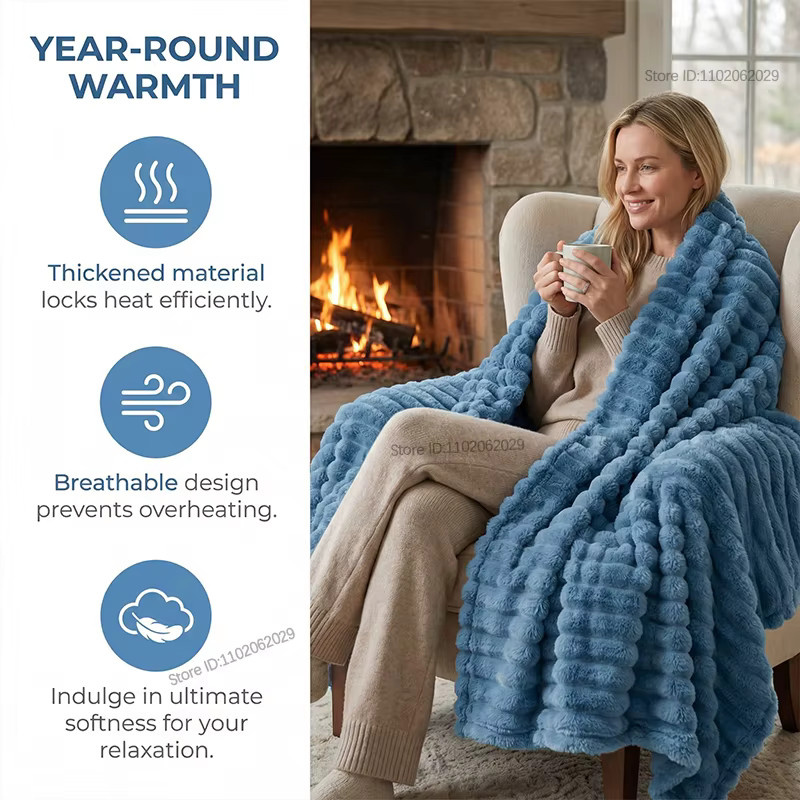 IHX Coral Fleece Flanell-Decke weich und warm in Beige oder Blau, 230gsm Bettüberwurf für Erwachsene - Bild 4