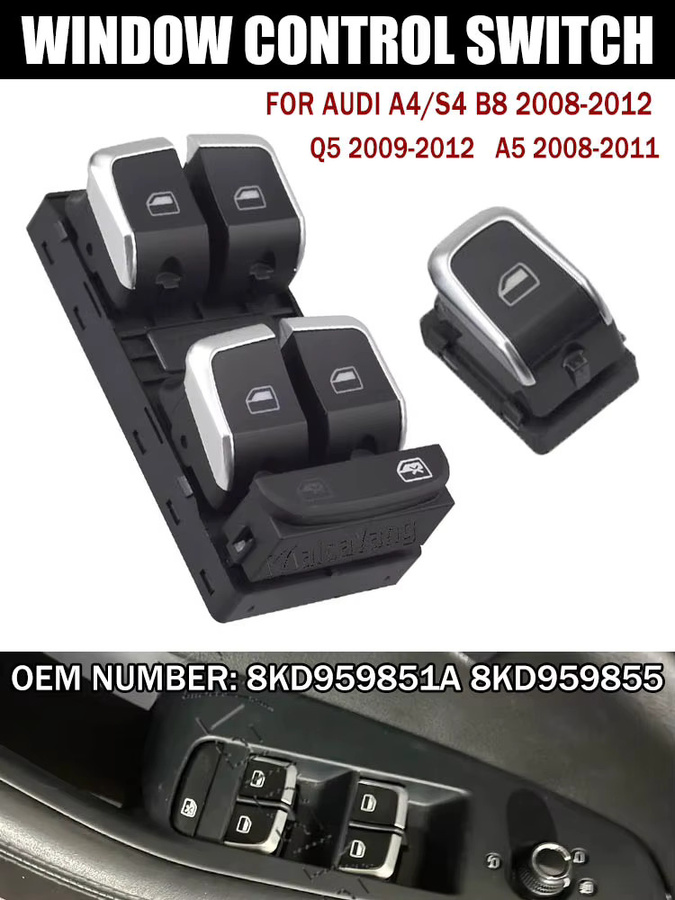 Malcayang Elektrischer Fensterheber-Hauptschalter in Schwarz für Audi A4 S4 B8 A5 Q5 A4 Allroad Quattro 8KD959851 8KD959855 - Bild 5