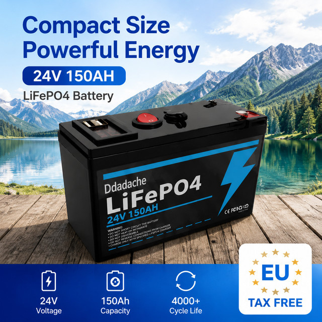 24V 150Ah LiFePO4 Lithium-Batterie mit integriertem BMS in Schwarz, wiederaufladbare Deep-Cycle-Batterie für Solaranlagen, Wohnmobile, Boote und Marineanwendungen - Bild 1