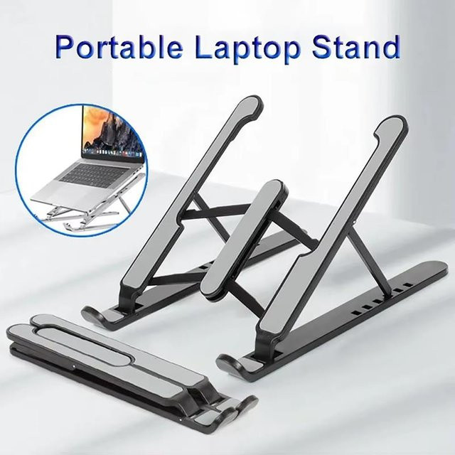 Mrgabwte Verstellbarer Laptop-Ständer aus Aluminium, 1–6-stufig höhenverstellbar, faltbar und tragbar für 8–16 Zoll Laptops, in Schwarz oder Silber - Bild 1