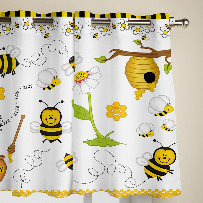 Super Six Volantvorhang mit Bienen-Cartoon-Motiv in Beige, semi-transparent, Breite: 135 cm, Höhe: 60 cm - Bild 2
