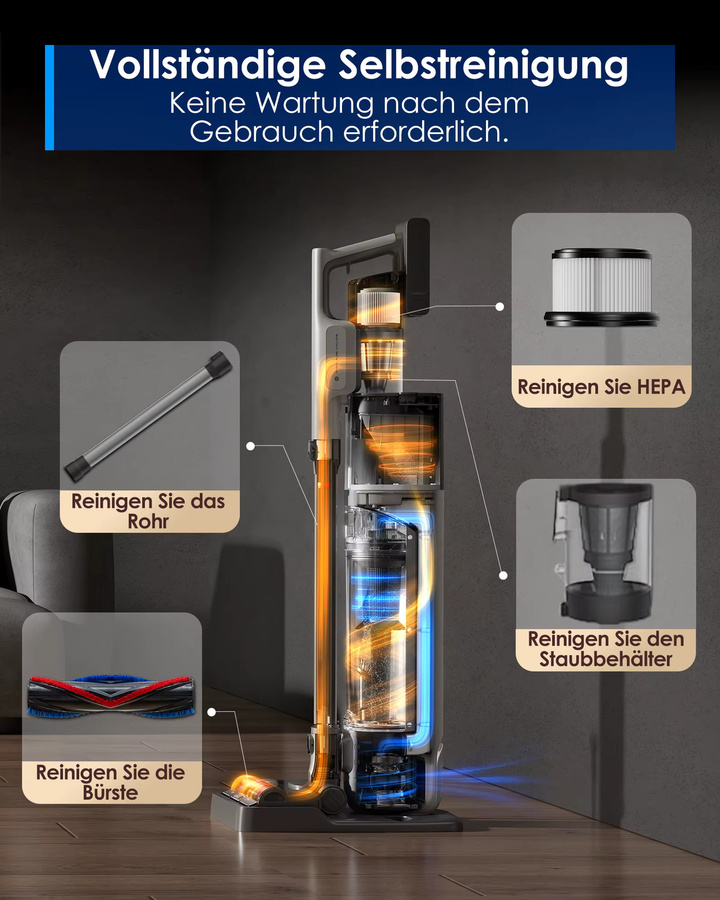 Tineco Pure ONE Station 5 PRO Kabelloser Akku Staubsauger mit Selbstreinigung, 200AW Saugkraft und ZeroTangle Technologie - Bild 3