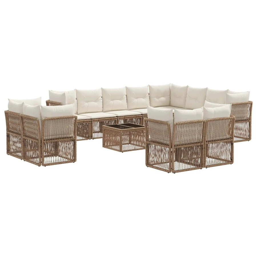 vidaXL Gartensofa-Set 13-teilig in U-Form aus Poly-Rattan mit Polsterung und Tisch in Beige - Bild 2
