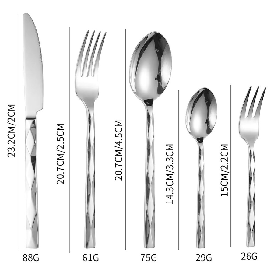 YIJIANDNEW 5-teiliges Besteckset aus 304 Edelstahl in Silber mit elegantem Rauten-Griff Design - Bild 2