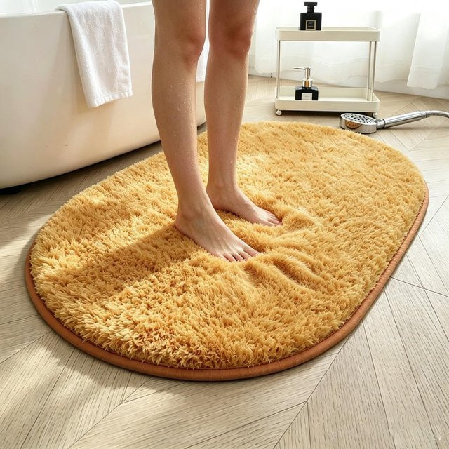 Ovaler flauschiger Badezimmerteppich ZZ HOME in Beige/Gelb, super wasserabsorbierend und rutschfest, B/L: 80 x 120 cm - Bild 1