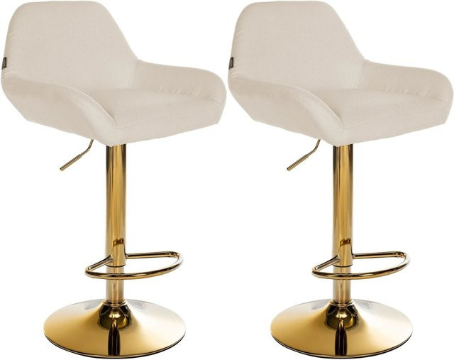 DELUKE 2er Set Barhocker BIKEL in Creme mit Goldgestell, höhenverstellbare Barstühle aus Stoff mit Lehne und 360 Grad Drehbarkeit, B/T/H: 51 x 52 x 89 cm - Bild 1