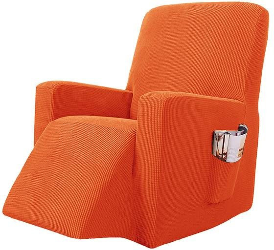 Dehnbarer Jacquard Sesselbezug mit Seitentasche und Anti-Rutsch-Funktion in Orange - Bild 1