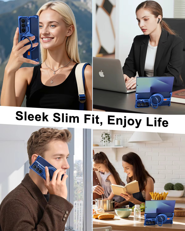 Oatsbasf Magnetische Handyhülle für Samsung Galaxy Z Fold 7 mit 360 Grad drehbarem Ständer und kabellosem Laden in Blau - Bild 6