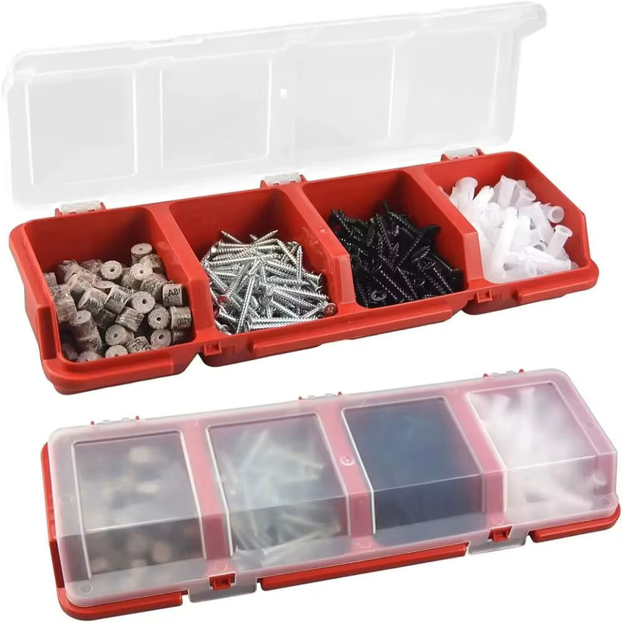 Schrauben Organizer Box aus Kunststoff mit 4 Fächern und Deckel in Rot - Bild 2