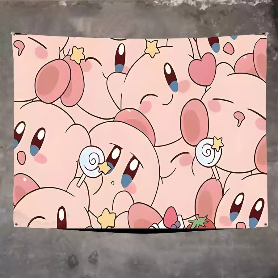 Beast Kingdom Cartoon K-Kirbies Wandteppich Pink, Rechteckiger Textil-Wandteppich mit Tier-Illustration für Kinderzimmer und Dekoration, Breite: 70 cm, Höhe: 50 cm - Bild 2