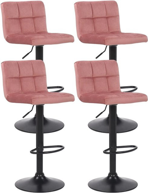 4er Set DELUKE RIVAN Barhocker aus Samt in Pink, drehbare Barstühle mit Lehne und Metallgestell, B/T/H: 40 x 40 x 85 cm - Bild 1