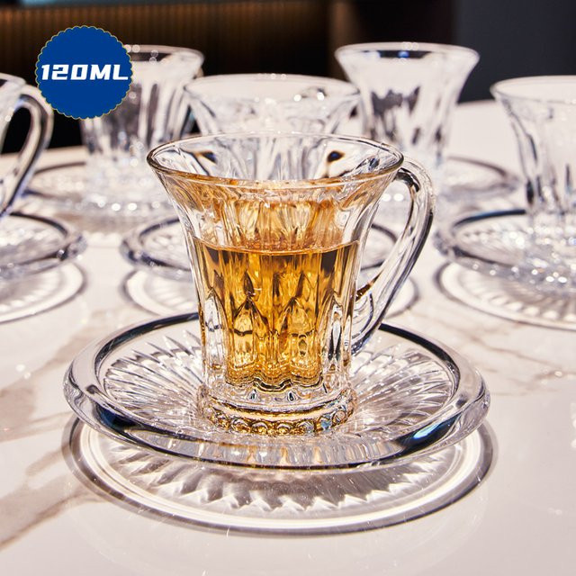 Cappuccino Kaffeetassen Set aus Kristallglas mit Untertassen in Transparent - Bild 1