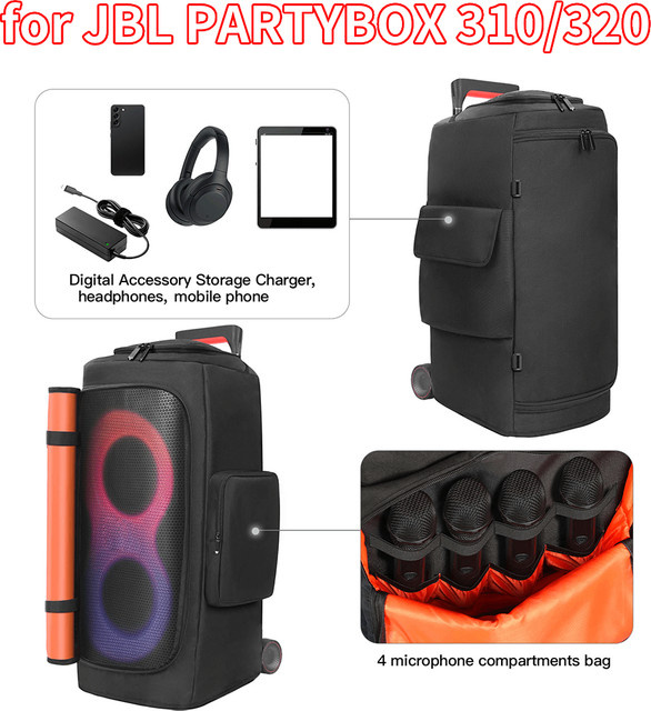 Wasserdichte und gepolsterte Lautsprecher-Schutzhülle für JBL Partybox 310 und 320 in Schwarz - Bild 1