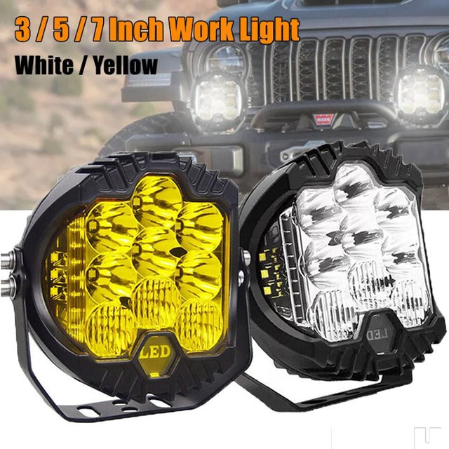 QIDEWIN LED-Scheinwerfer DRL Fern- und Abblendlicht 50W 12V 24V in Weiß und Gelb für Jeep, Niva, Lada und Offroad 4x4 Fahrzeuge - Bild 1