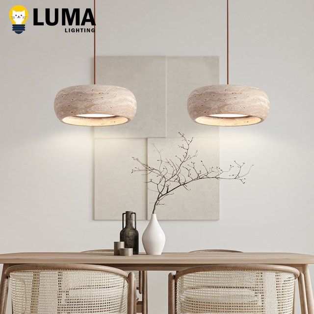MOSA ZX Pendelleuchte aus gelbem japanischem Travertin und natürlichem Luma-Höhlenstein für Kücheninsel, Schlafzimmer oder Esszimmer - Bild 1