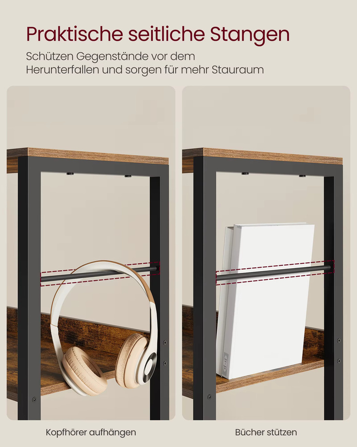 VASAGLE Bücherregal mit 6 Ebenen und Rückwand im Industrial Design, Farbe: Braun/Schwarz - Bild 5