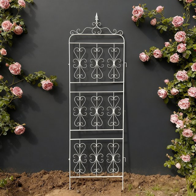 Multifunktionaler Blumenständer aus Schmiedeeisen für Balkon und Garten als Rankgitter und Zaun Dekoration, Farbe: Grün oder Weiß - Bild 1