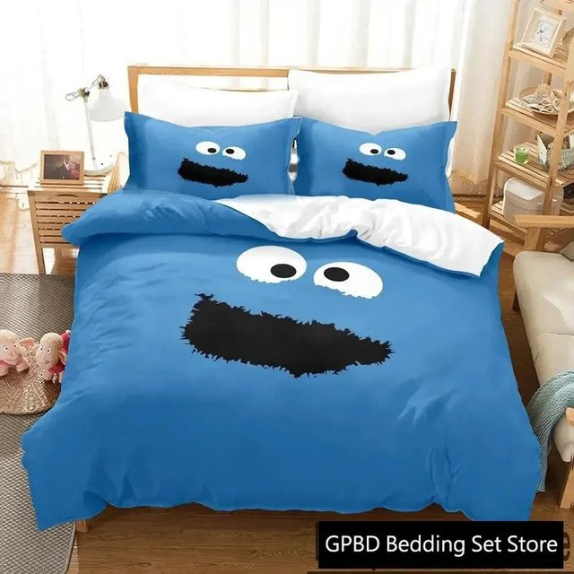 Lodestar Bettwäsche Set mit 3D Cartoon Monster Anime Print, Blau, Mikrofaser, B/H: 140 x 210 cm - Bild 1