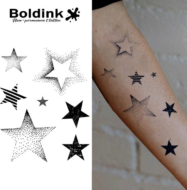 Boldink Star Tattoo Patch Set, 7 Sternentwürfe, wasserdicht - Bild 1