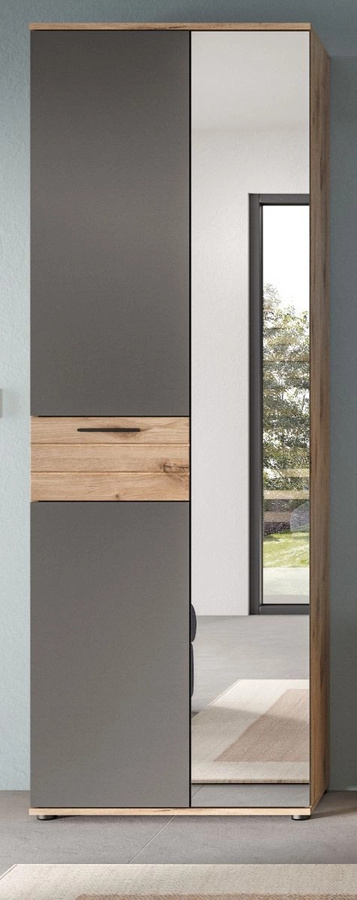 Inn.Furn Garderobenschrank Tomaso mit Spiegel in Eiche und Grau, B/T/H: 70 x 37 x 200 cm - Bild 1