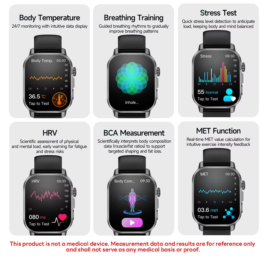 ChiBear Smartwatch Schwarz mit EKG, PPG, Blutsauerstoff- und Temperaturmessung sowie Bluetooth-Anruffunktion - Bild 5
