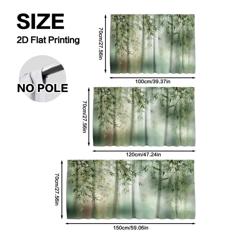 VIKAMA Schrankvorhang mit Bambusblatt-Motiv in Grün, staubdichter halber Vorhang für Küche, Badezimmer und Kleiderschrank - Bild 2