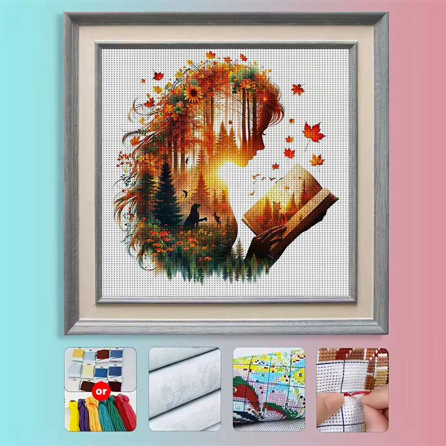 Maple & Book Soul Kreuzstich-Set zum Selbermachen, 11CT Stickerei in Multicolour, B/H: 36 x 36 cm - Bild 2