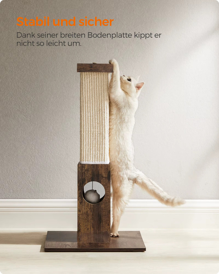 FEANDREA Kratzbaum für Katzen mit Plüsch-Spielball und Kratzsäule aus natürlichem Sisal in Beige und Braun - Bild 3