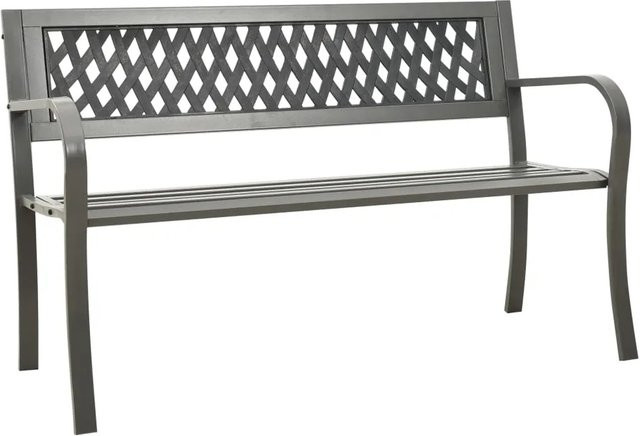 furnicato Gartenbank aus pulverbeschichtetem Stahl und Kunststoff in Grau mit Armlehnen, Breite: 125 cm, Höhe: 77 cm, Tiefe: 53 cm - Bild 1