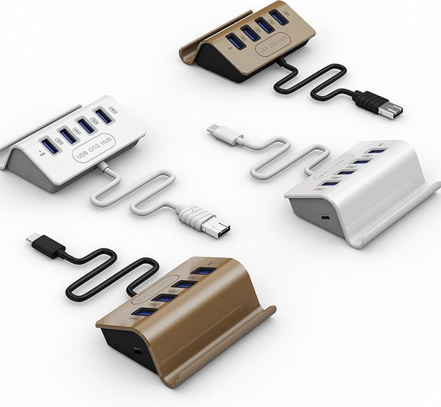 OULLX 4-in-1 USB-C Hub und Telefonständer in Weiß mit USB 3.1 und 2.0 OTG Adapter Konverter und Ladestation - Bild 1