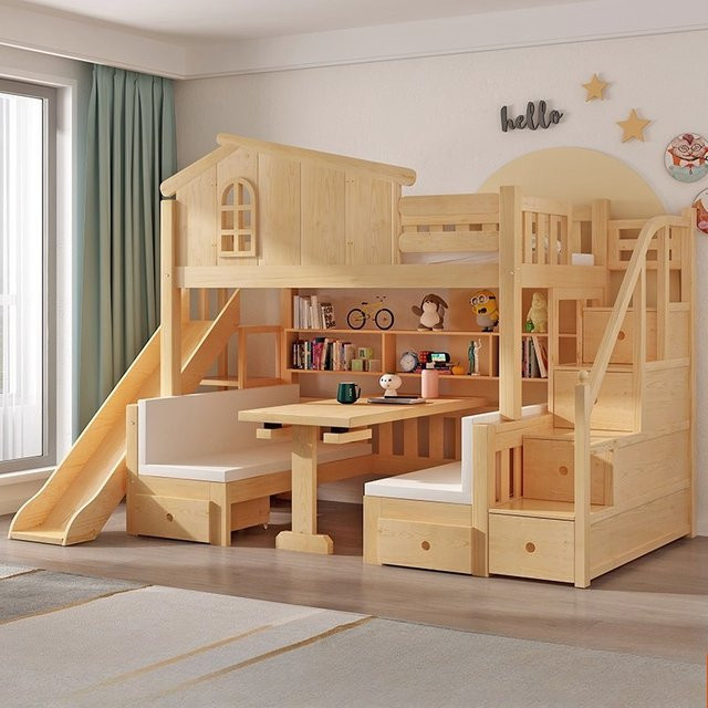 MDNG Etagenbett für Kinder aus Massivholz mit Rutsche und Schubladen, Weiß, B/T: 150 x 200 cm - Bild 1