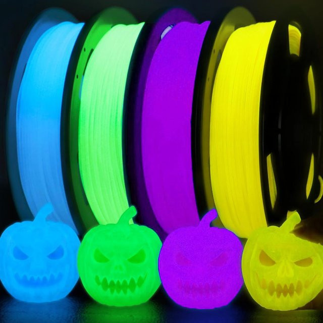MANLANG TPU Glow in the Dark 3D-Drucker-Filament 95A, 1,75 mm, 4er-Pack (4 x 250 g), Blau, Grün, Gelb, Lila - Bild 1