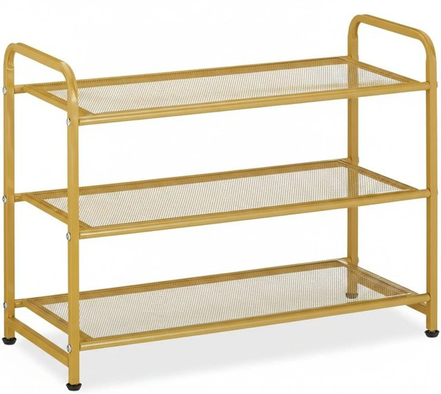 Relaxdays Schuhregal aus Stahl in Gold mit Gitter-Design, B/T/H: 60 x 48 x 25 cm - Bild 1
