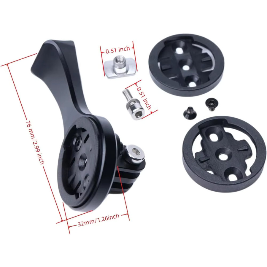 ECIOSL Fahrradcomputer-Halterungsset in Schwarz, kompatibel mit Garmin, Garmins, Garmins+, Wahoo und Bryton, inklusive Vorbau-Adapter, Licht und Sportkamera-Kombination - Bild 2