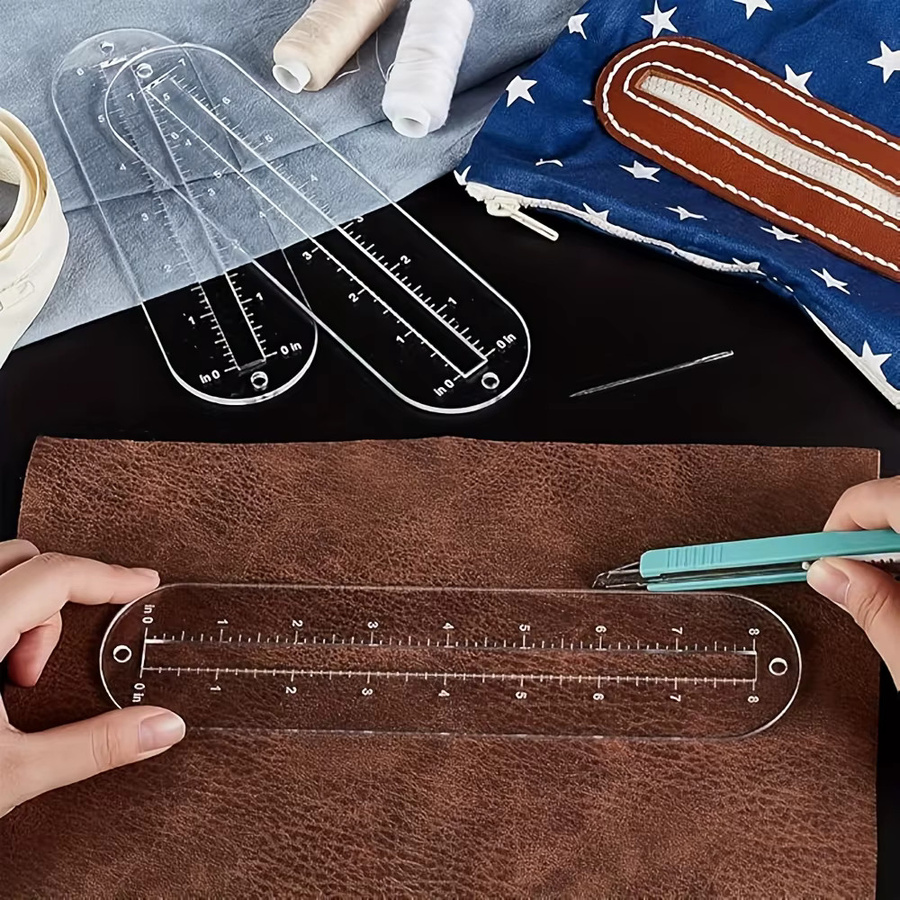 3-teiliges Set transparente Acryl-Reißverschluss-Schablonen und Patchwork-Lineale als Nähwerkzeug für Leder-Taschen und DIY-Projekte - Bild 2