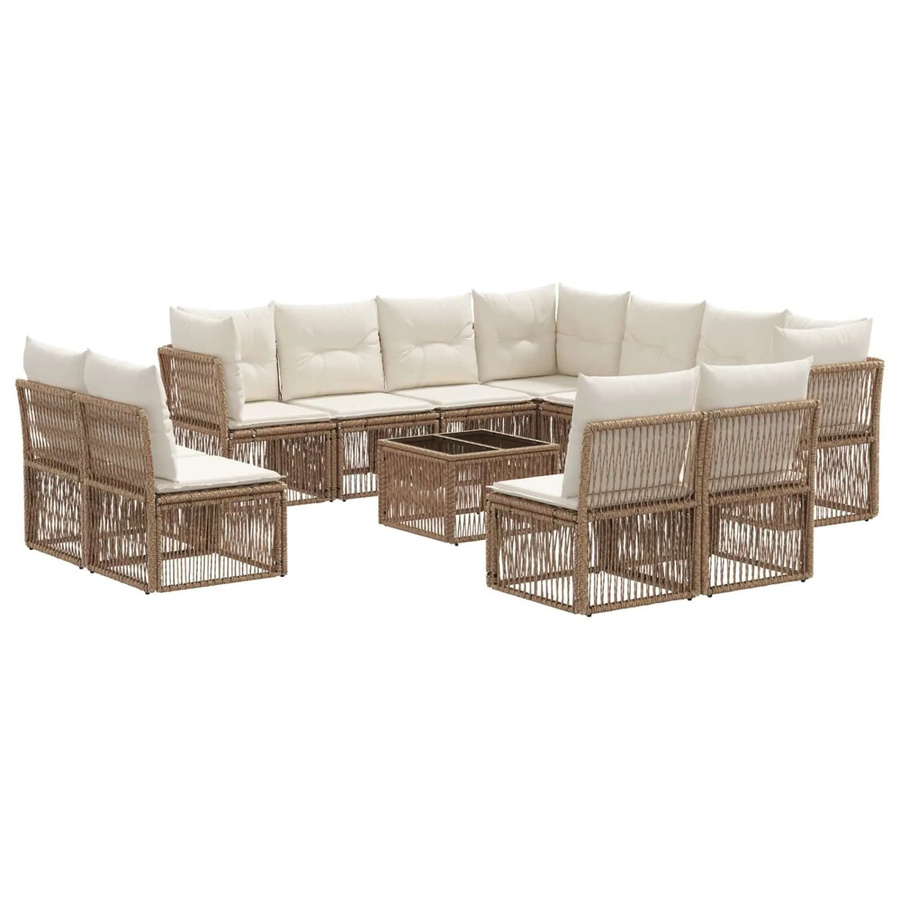 vidaXL Gartensofa-Set 12-teilig in Beige aus Poly-Rattan mit Tisch und Polstern in U-Form - Bild 2
