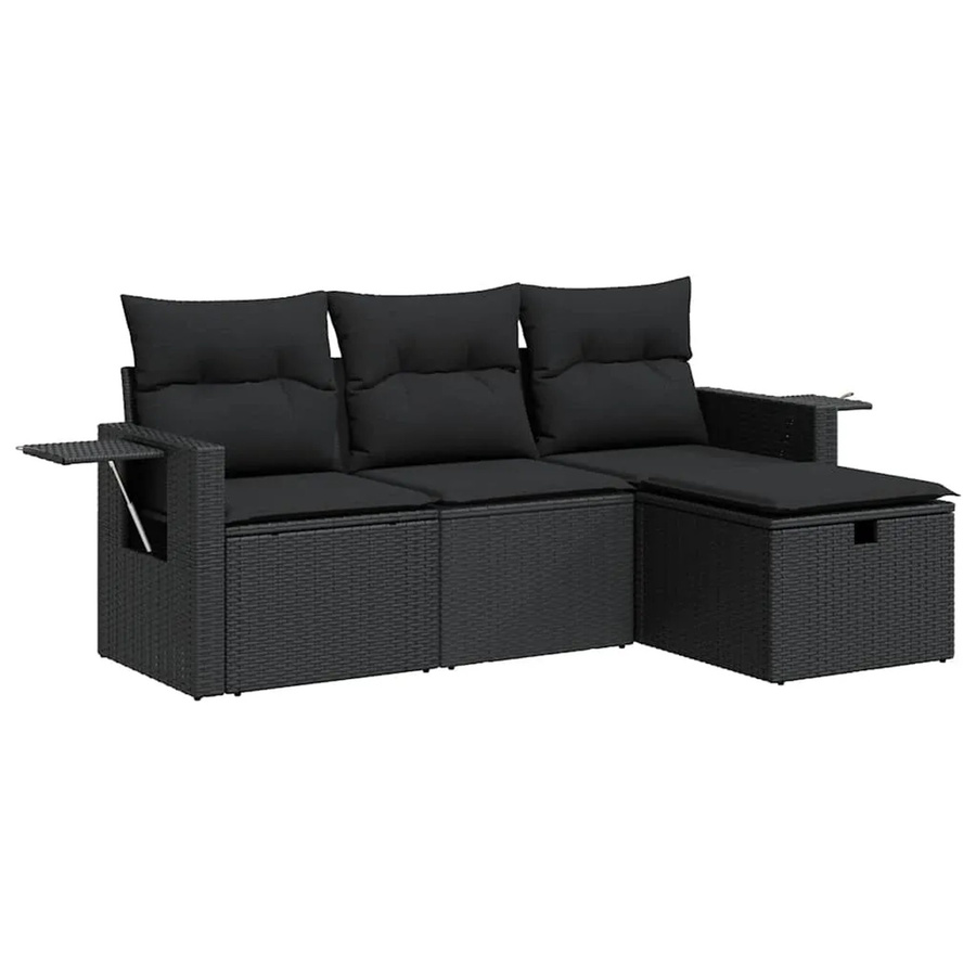 vidaXL 4-tlg. Garten-Sofagarnitur aus Poly-Rattan in Schwarz mit Sitzkissen und Stauraum - Bild 2