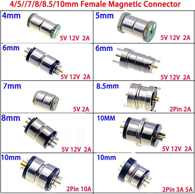 HBXINTAO Magnetische Pogo-Pin-Steckverbinder 2-polig, männlich/weiblich, 10A 2A 5V DC Stromladeanschluss, Farbe: Silber - Bild 1