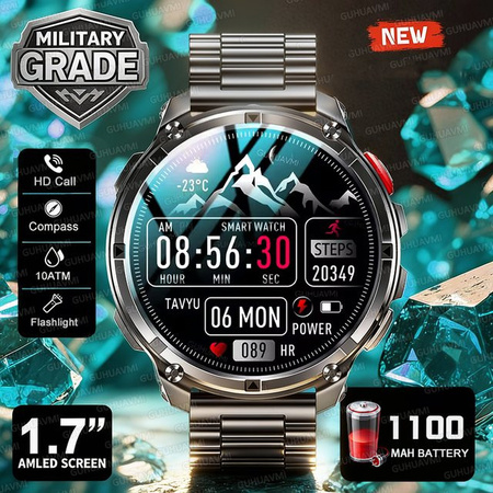GUHUAVMI Smartwatch, Herren, GPS, Aluminium, Schwarz, 10 ATM