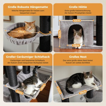 Pawz Road Kratzbaum für erwachsene Katzen mit Hängematte und Höhle aus Holz in verschiedenen Farben, H x B x T: 169 x 45 x 45 cm - Bild 3