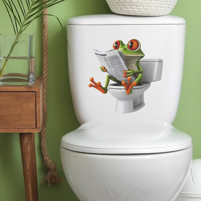 MENGN Top Dekorative Badezimmer Aufkleber mit niedlichem Frosch beim Zeitungslesen, Farbe: Braun und Grün, Breite: 29 cm, Höhe: 29 cm - Bild 1