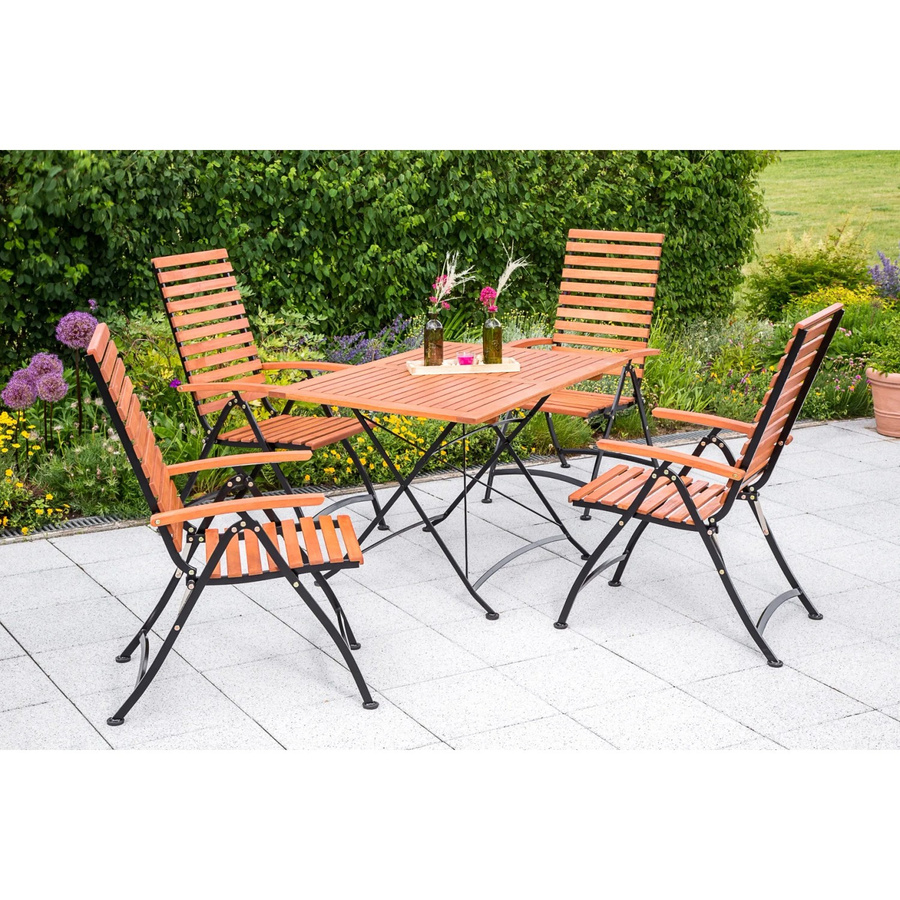Merxx Gartenmöbelset Schlossgarten 5-teilig aus Eukalyptusholz und Flachstahl in Schwarz, Tisch Breite: 120 cm, Tiefe: 80 cm - Bild 3