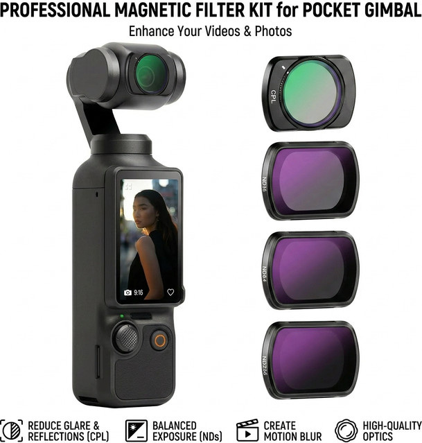 DJI OSMO Pocket 3 und Pocket 4 Objektivfilter-Set Black mit CPL, ND16, ND32, ND64, UV, Black Soft und Macro NIGHT STAR Filtern - Bild 1
