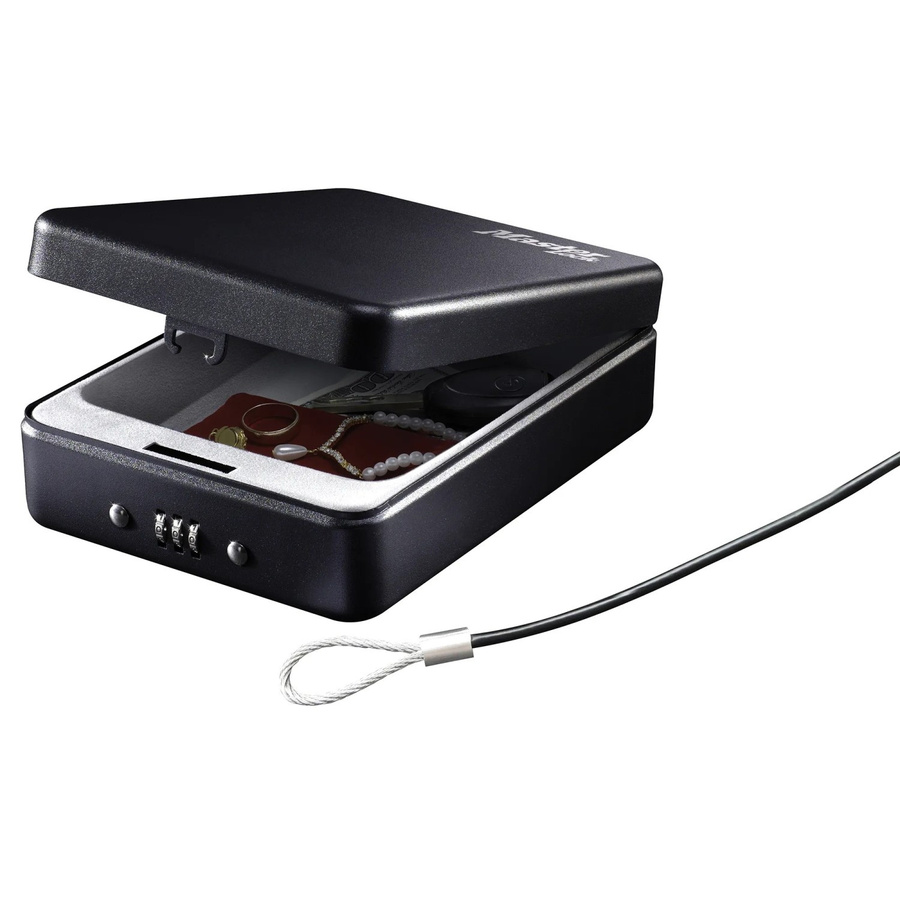 Master Lock Tragbarer Minisafe mit Kombination und Kabel aus Stahl, Schwarz, B: 20,3 cm, H: 15,0 cm, T: 6,6 cm - Bild 3