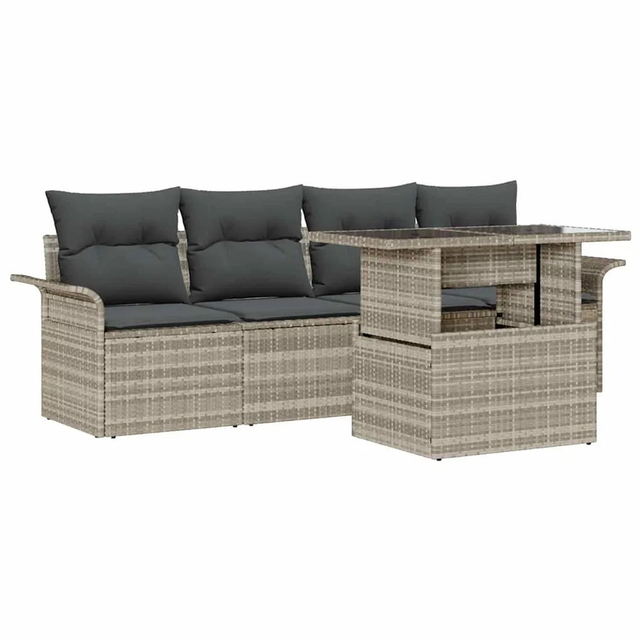 vidaXL 5-teiliges Garten-Sofa-Set aus Polyrattan in Hellgrau mit Kissen für Garten, Balkon und Terrasse - Bild 2