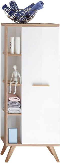 Pelipal Bad-Hochschrank Quickset 923 in Weiß Glanz und Riviera Eiche mit Soft-Close-Türen und internen Regalen, Breite: 50,5 cm, Höhe: 128,0 cm - Bild 1
