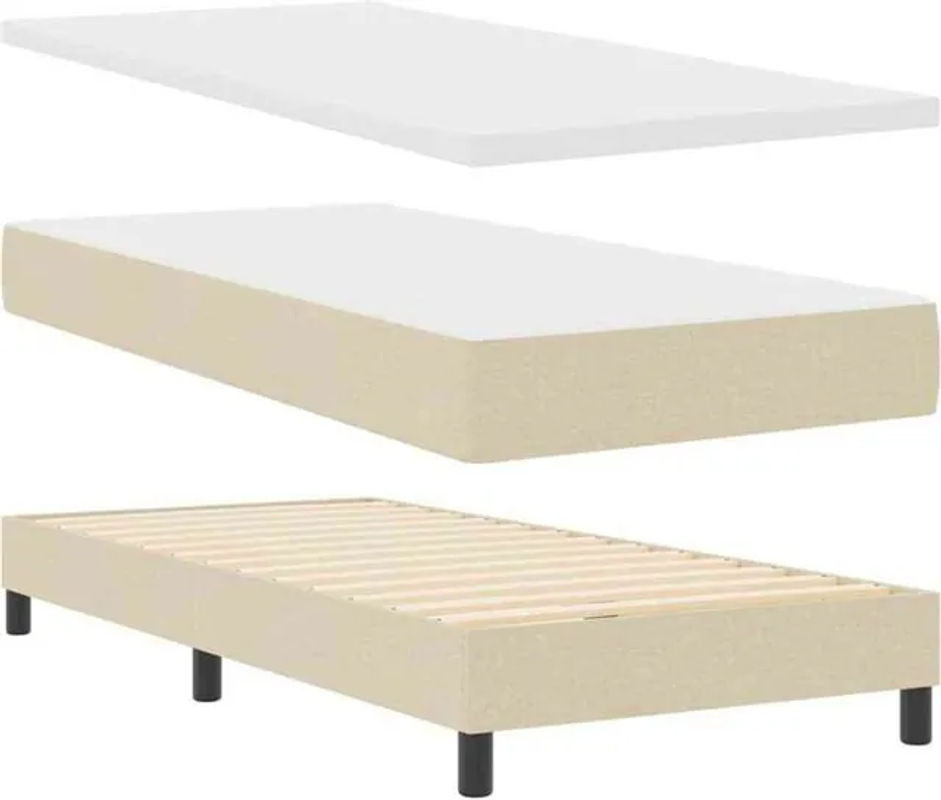 vidaXL Boxspringbett mit Matratze in Beige aus Stoff, B/T: 100 x 200 cm - Bild 1